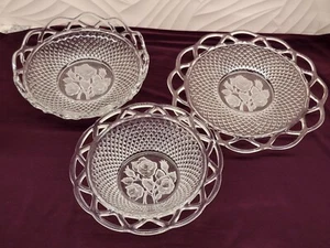 Set Of 3! 1930's Imperial "Laced Edge" Frosted Roses 2 Bowls And 1 Plate - Picture 1 of 14