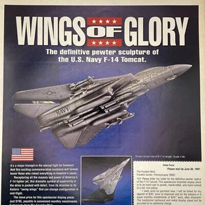 1991 Franklin Mint F-14 Tomcat PRINT AD U.S. Navy Pewter Wings Of Glory 10x12" - Picture 1 of 3
