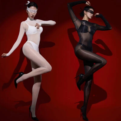 Women Ultra-thin Shiny Full Bodystocking Sheer Nylon Pantyhose Bodysuit Jumpsuit - Image 1 of 4