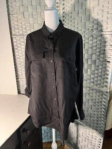 Black Time And Tru Long Or Roll Up Sleeve Size M Blouse Button Up NWT - Picture 1 of 9
