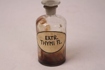 Apotheker Flasche Medizin Glas Extr. Thymi. Fl. Antik Deckelflasche Gefäß 14 Cm • 20.72€