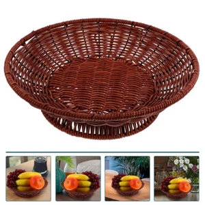 Fruit Plate Snack Basket Imitation Rattan Cake Holder Footed Bowl - Picture 1 of 12