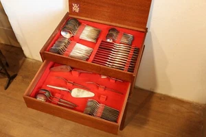 TRUE VINTAGE WMF ZÜRICH BESTECK 90er versilbert Besteckset 12 Personen TEAK BOX - Bild 1 von 16