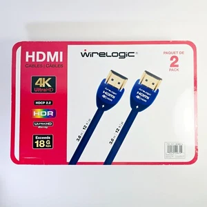 New HDMI Wirelogic 12 Ft Cables 2 Pack Sapphire Superior Sound 4K Ultra HD - Picture 1 of 2
