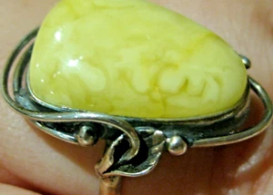 NEW large POLAND STG SILVER NATURAL ROYAL WHITE BALTIC AMBER RING SIZE9STAMP BOX - Picture 1 of 4