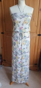 Next Ladies Cream & Coloured Floral Maxi Halterneck Dress with Tie, Size 8-10 - Picture 1 of 8