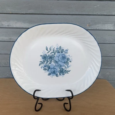 Corelle by Corning Velvet Rose Platter Blue Roses 10" x 12" Fluted Edge - Image 1 of 4