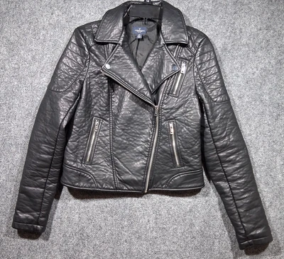 American Eagle черный искусственной кожи куртка женщин S/P молнии - Изображение 1 из 4