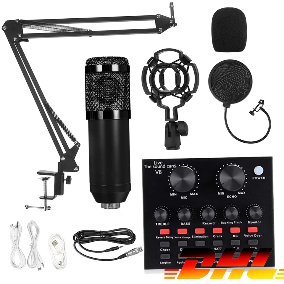 MARKENLOS BM-800 Kit Microfono con Scheda Audio Live Kit Microfono a Condensatore Registrazione Computer