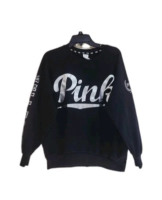Sudadera pulóver negra rosa para mujer Victoria's Secret talla S de gran tamaño Foto 1 de 4