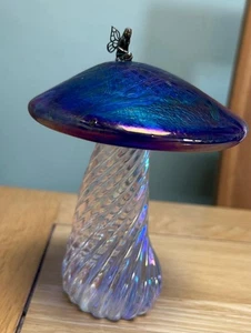 John Ditchfield Glasform Iridescent Purple Glass Mushroom With Fairy - Picture 1 of 4