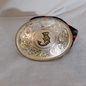Fibbia per cintura western Montana argentieri lettera "J" placcata argento - Foto 1 di 8