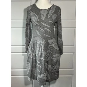 Gap Damen grau Blätter Print Langarm Drop Waist Tasche Kleid Größe S - Bild 1 von 8