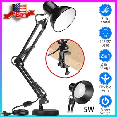 Metal Desk Lamp Adjustable Swing Arm Interchangeable Base & Clamp Reading Light - Image 1 of 4