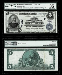 FR.#598 1902  $5 Large Size  National Currency, MERIDEN, CT , CH#720  PMG CH VF - Picture 1 of 1