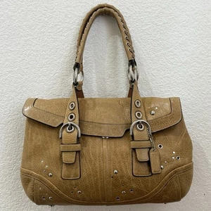 Vintage Y2K Coach F10988 Hampton Satchel Camel Tan Leder Nieten Schultertasche - Bild 1 von 23