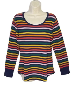 Old Navy Women Size Large Multicolor Waffle Knit Top Striped Long Sleeve Stretch - Picture 1 of 8
