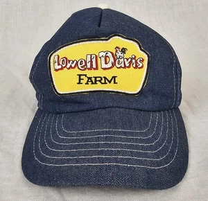 Cappello camionista vintage Lowell Davis Farm denim toppa anteriore berretto snapback regolabile  - Foto 1 di 8
