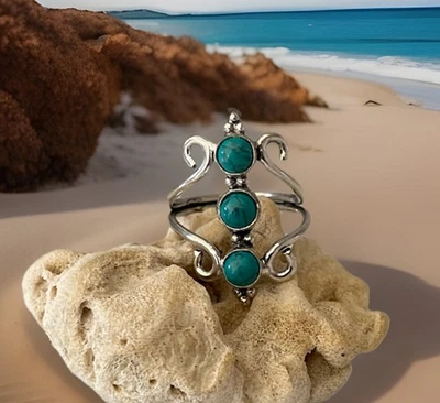 Anillo de piedras preciosas artesanales turquesa Santa Rosa talla 8 - enchapado en plata 925 - nuevo Foto 1 de 4