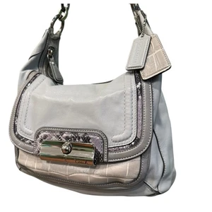 Coach Kristin Gray Leather Shoulder Bag with Python & Croc Embossed Trim 16803 - Picture 1 of 10