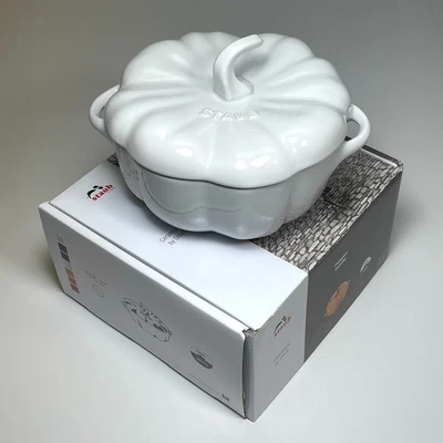 NEW in Box Staub Ceramic White Pumpkin Cocotte 0.75 Quart