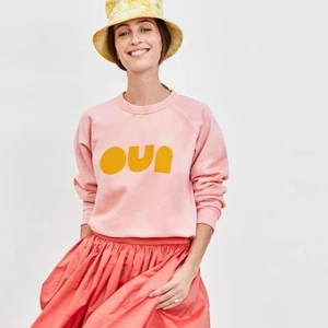 Clare V Oui Baumwoll-Sweatshirt mit Raglanärmeln in Rose Rosa mit Gold Größe M - Bild 1 von 8