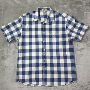 Camicia jeans vintage Guess uomo XL blu bufalo a quadri manica corta made USA anni 90 - Foto 1 di 9