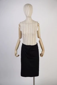 Prada Vintage 90s Long Midi Skirt Navy Buckle Logo Size 42 - Picture 1 of 13