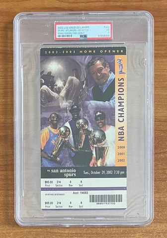 PSA MANU GINOBILI 2002 ROOKIE DEBUT FULL GAME TICKET SPURS vs KOBE BRYANT LAKERS Cover