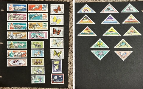 MONGOLIA STAMP LOT ON 2 SIDED PAGE BUTTERFLIES, OLYMPICS, FISH, TRIANGLES & MORE Cover