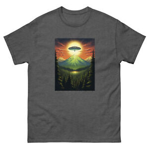UfO Flying Saucer Over Mountain Retro classic tee; Alien  T-shirt