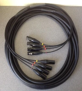 4 Way XLR Loom 10m - Black & Gold XLR's - Very High Quality Flexible Cable - Picture 1 of 2