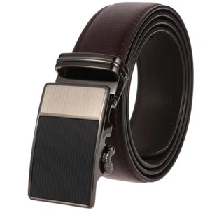 Classic Men's Real Leather Belt Automatic Buckle Ratchet Strap Gift Suit Dress - Picture 1 of 4