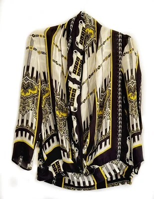 Blusa estilo sobrepelliz de seda negra, amarilla, blanca para mujer de Etro, L Foto 1 de 4