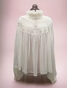 Handmade 100% Mulberry Silk Ruffle Top With Puff Sleeve ONE SIZE - Picture 1 of 7