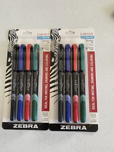 2 Zebra 66104 0.8mm Sarasa Fineliner Pen 4 Pack Black Blue Red Green