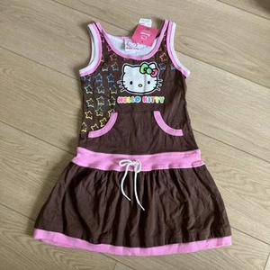 NWT vtg Y2K Sanrio Hello Kitty 2008 Girls Small Sz 5 Brown and pink logo Dress - Picture 1 of 9