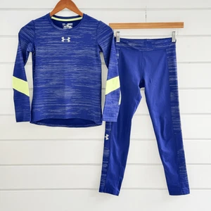 Under Armour Girls Cold Gear Fitted Base Layer Long Sleeve Leggings Matching Set - Picture 1 of 9
