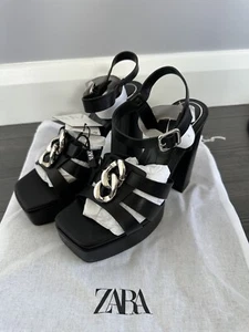 zara black strappy platform heel sandals uk5 eu38 - Picture 1 of 6