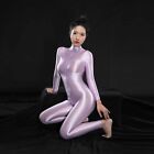 Women's Glossy Bodystockings Long Sleeve Zip up Jumpsuit Sleek and Sexy