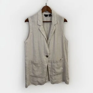 Tahari Linen Beige Single Button Closure Vest Blazer With Pockets Size XL - Imagen 1 de 5