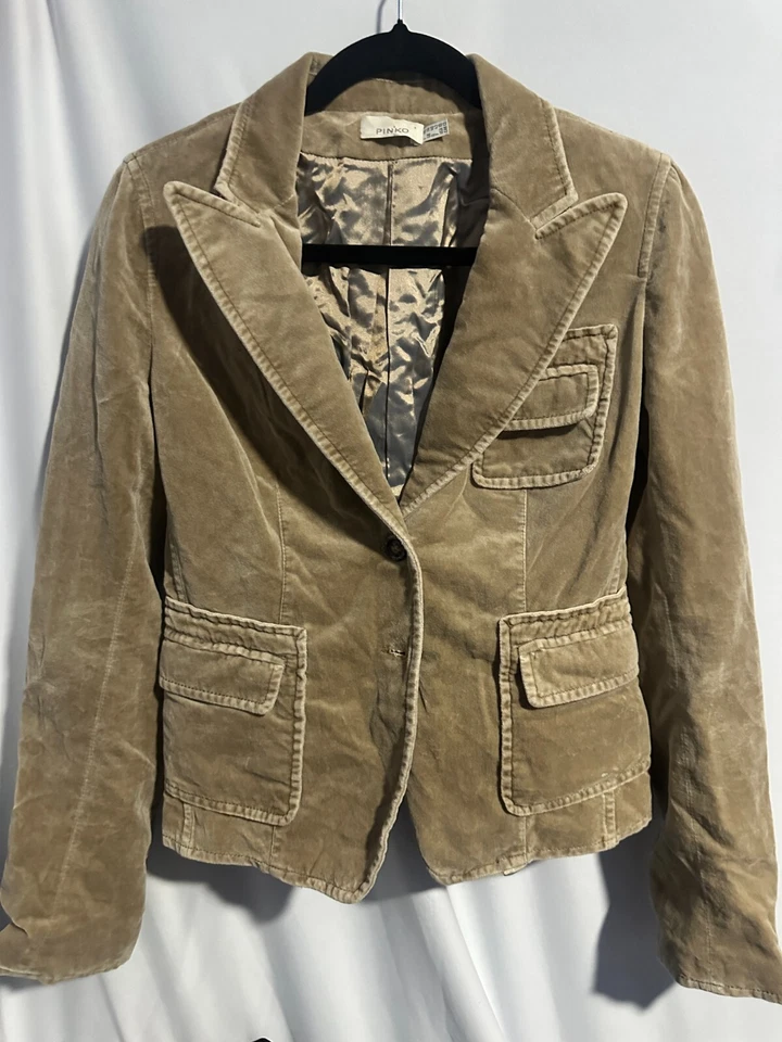 Новый Pinko бежевый коричневый бархат Blazer куртка - размер 10 - Изображение 1 из 4