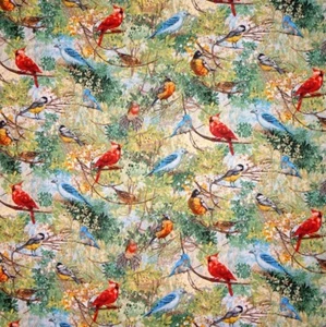 Animal Fabric - Tim Coffey Modest Dwelling Bird Allover - Cotton YARD - Picture 1 of 1