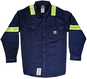 New Carhartt Flame Resistant FR Hi Vis Reflective Work Shirts High Visibility - Picture 1 of 9