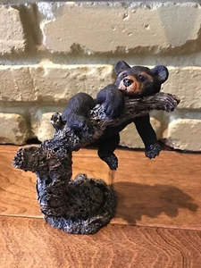 Black Bear Cub Sitting on a Branch Porcelain Figurine Creations by Carole EUC - Picture 1 of 12