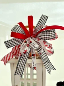 Minnie Mouse Disney™ Ribbon Holiday Handmade Bow Wreath Sign Lantern Red Stripe - Picture 1 of 7