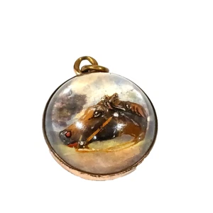 Antique Equestrian Horse head Essex Crystal Dome Charm Pendant 3/4" - Picture 1 of 6