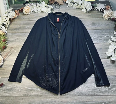 Apple Bottoms Hoodie Jacket Fullzip Black size XLarge Women Faux Leather Arm Y2K - Image 1 of 4