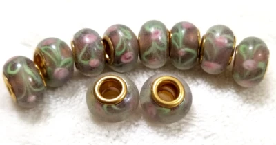 10 花粉色 ~ 绿色 Murano 灯饰欧洲玻璃珠镀银 — 第 1/2 张图片