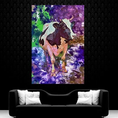 LEINWAND BILDER XXL ABSTRAKT KUH BULLE BUNT GRAFFITI POP ART WAND POSTER - Bild 1 von 4